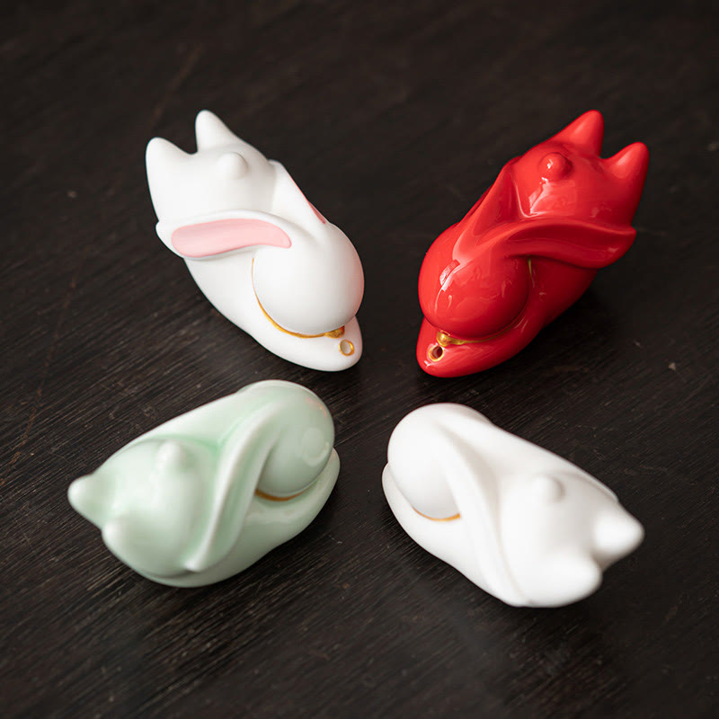 Buddha Stones Flying Rabbit Bamboo Mat Healing Ceramic Incense Burner Desk Decoration - image 1