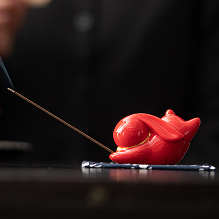 Buddha Stones Flying Rabbit Bamboo Mat Healing Ceramic Incense Burner Desk Decoration - image 11