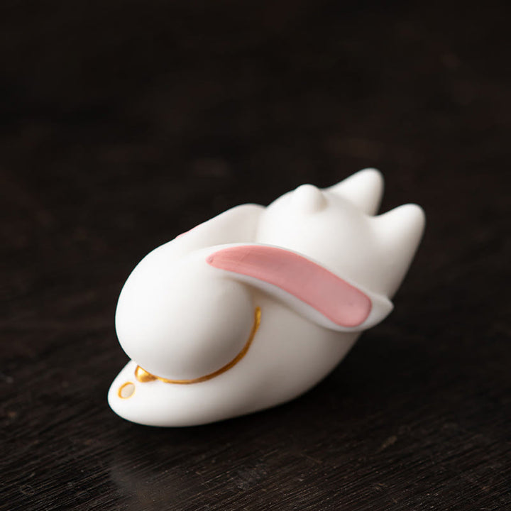 Buddha Stones Flying Rabbit Bamboo Mat Healing Ceramic Incense Burner Desk Decoration - Pink Rabbit 7.6*3.7*4.5cm - image 14