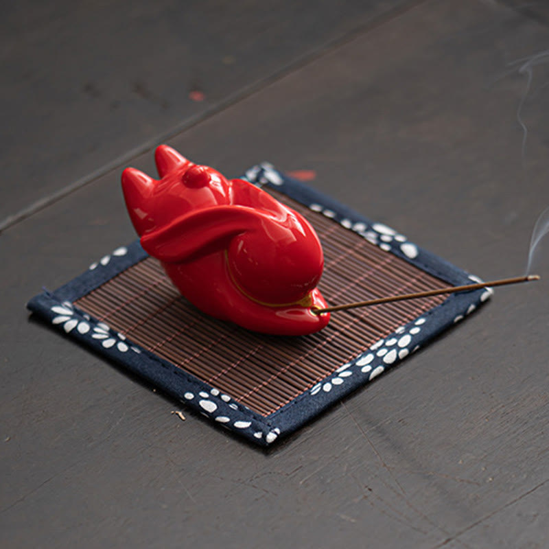 Buddha Stones Flying Rabbit Bamboo Mat Healing Ceramic Incense Burner Desk Decoration - image 10