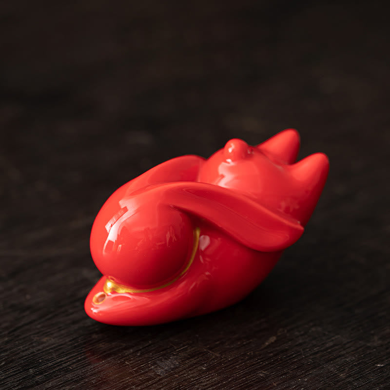 Buddha Stones Flying Rabbit Bamboo Mat Healing Ceramic Incense Burner Desk Decoration - Red Rabbit  7.6*3.7*4.5cm - image 19