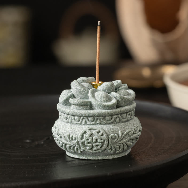 Buddha Stones Chinese Character Fu Ingots Healing Incense Burner Desk Decoration - image 5