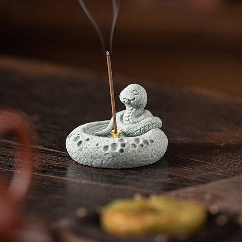 Buddha Stones Chinese Zodiac Healing Incense Burner Desk Decoration - Snake 6.7*6.3*4.5cm - image 0