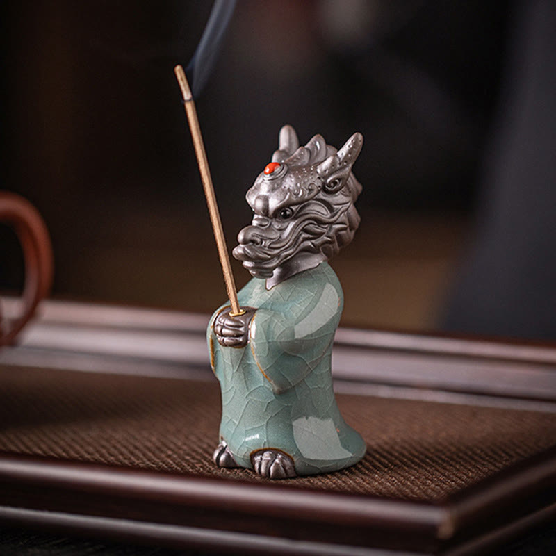 Buddha Stones Praying Dragon King Lotus Base Fu Character Ceramic Healing Incense Burner Desk Decoration - image 12