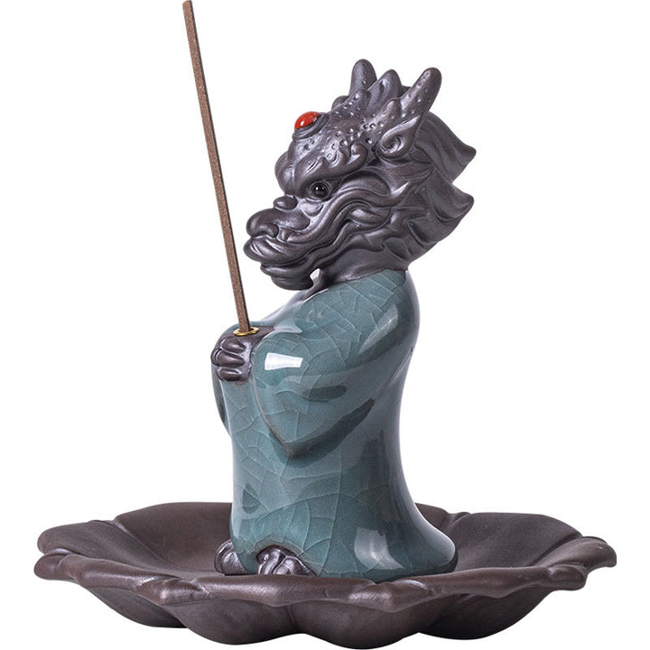 Buddha Stones Praying Dragon King Lotus Base Fu Character Ceramic Healing Incense Burner Desk Decoration - image 16