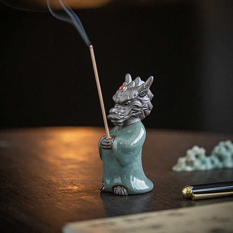 Buddha Stones Praying Dragon King Lotus Base Fu Character Ceramic Healing Incense Burner Desk Decoration - image 13