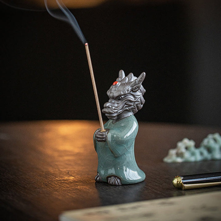 Buddha Stones Praying Dragon King Lotus Base Fu Character Ceramic Healing Incense Burner Desk Decoration - image 13