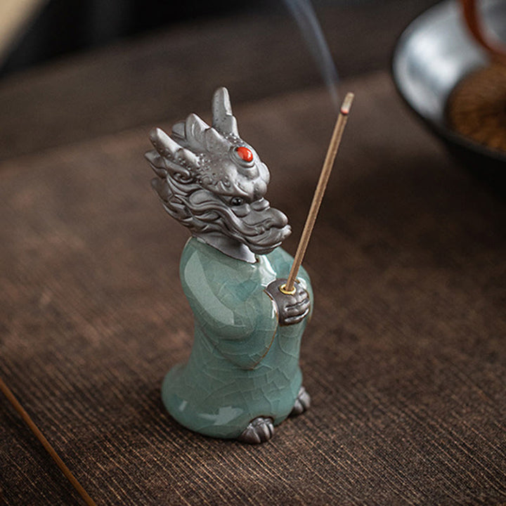 Buddha Stones Praying Dragon King Lotus Base Fu Character Ceramic Healing Incense Burner Desk Decoration - image 11
