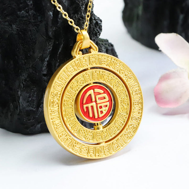 Buddha Stones Hetian Jade Hundred Blessings Fu Character Luck Rotatable Necklace Pendant - image 4