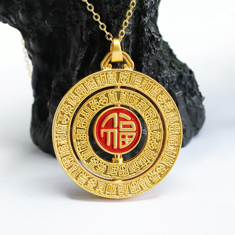 Buddha Stones Hetian Jade Hundred Blessings Fu Character Luck Rotatable Necklace Pendant - image 3