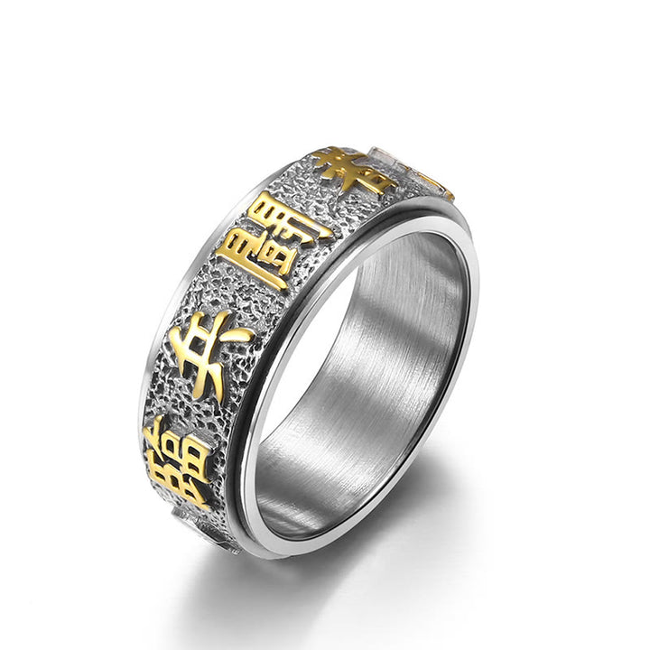 Buddha Stones Tibetan The Nine-word Mantra Yin Yang Pattern Titanium Steel Spinner Balance Ring - image 4