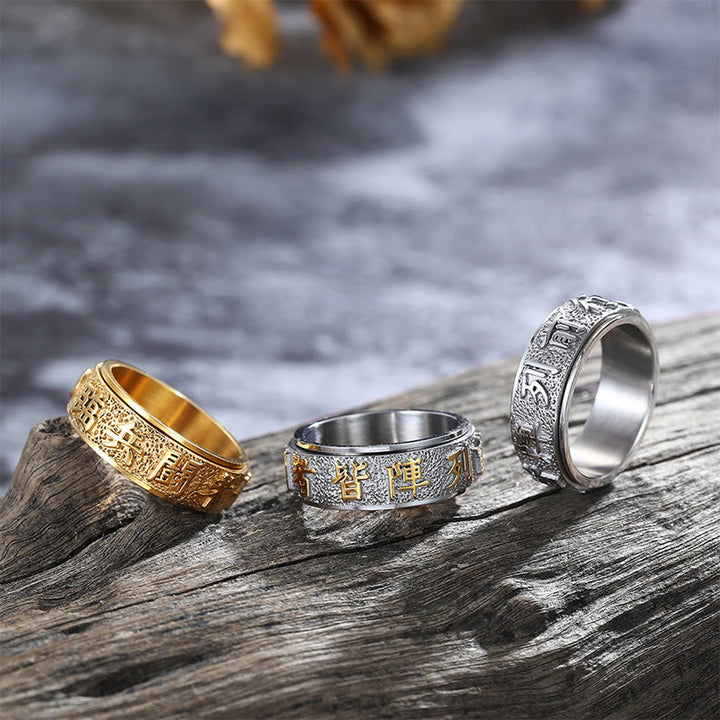 Buddha Stones Tibetan The Nine-word Mantra Yin Yang Pattern Titanium Steel Spinner Balance Ring - image 12