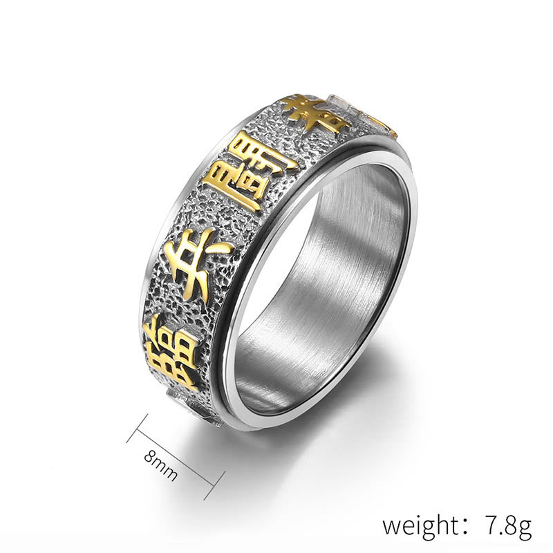 Buddha Stones Tibetan The Nine-word Mantra Yin Yang Pattern Titanium Steel Spinner Balance Ring - image 8