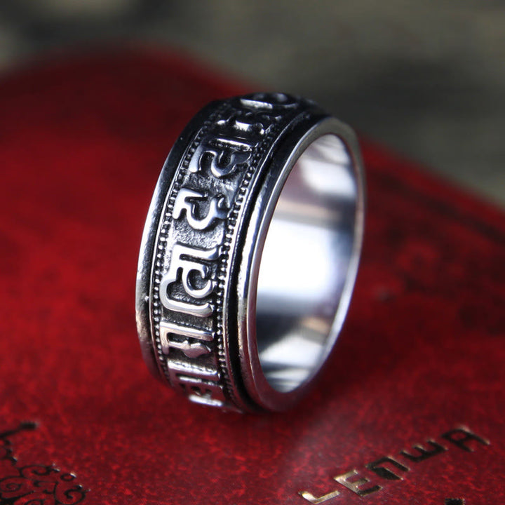 Buddha Stones Tibetan Om Mani Padme Hum Titanium Steel Spinner Balance Ring - Silvery - US11 - image 0