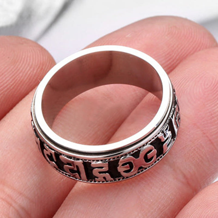 Buddha Stones Tibetan Om Mani Padme Hum Titanium Steel Spinner Balance Ring - image 20