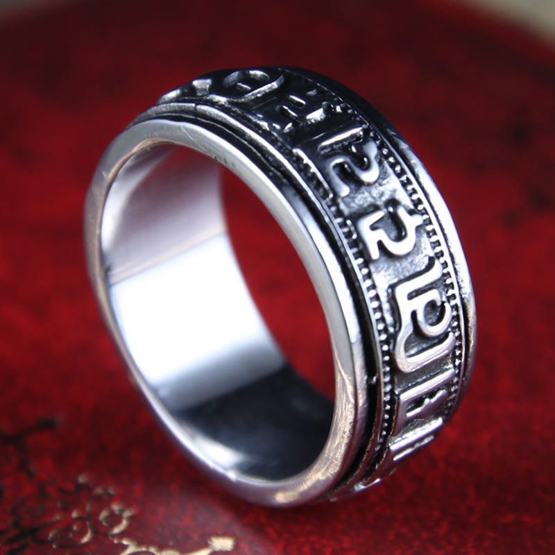 Buddha Stones Tibetan Om Mani Padme Hum Titanium Steel Spinner Balance Ring - image 13