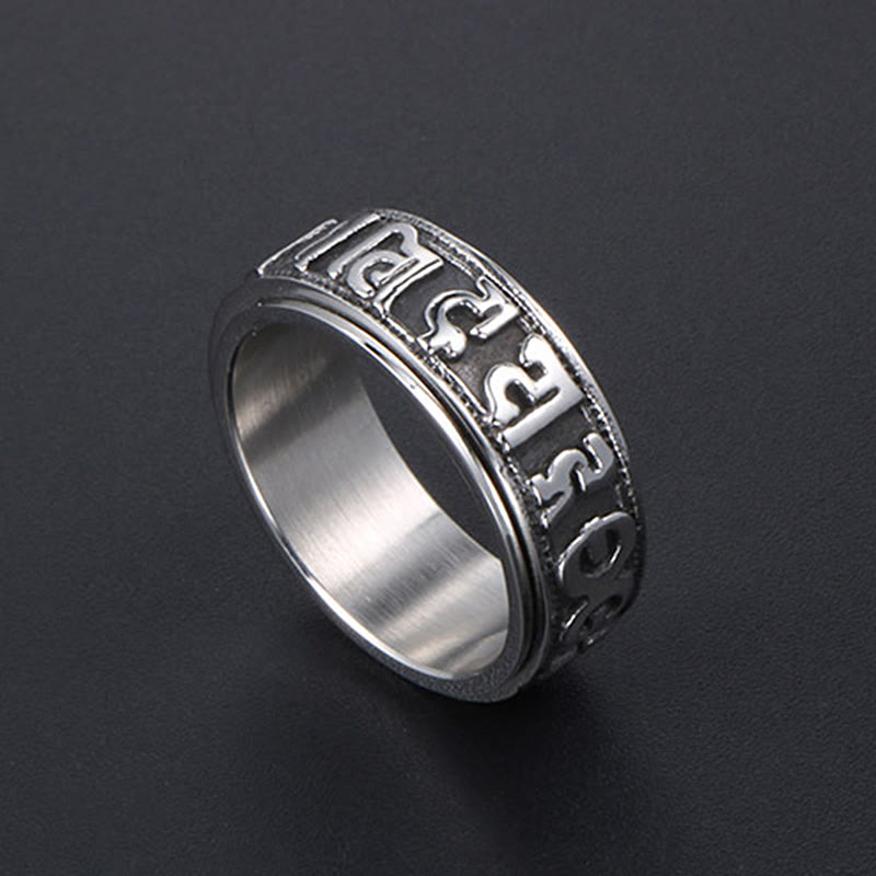 Buddha Stones Tibetan Om Mani Padme Hum Titanium Steel Spinner Balance Ring - image 15