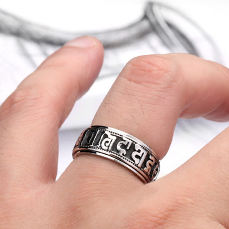 Buddha Stones Tibetan Om Mani Padme Hum Titanium Steel Spinner Balance Ring - image 3