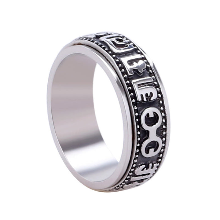 Buddha Stones Tibetan Om Mani Padme Hum Titanium Steel Spinner Balance Ring - image 9