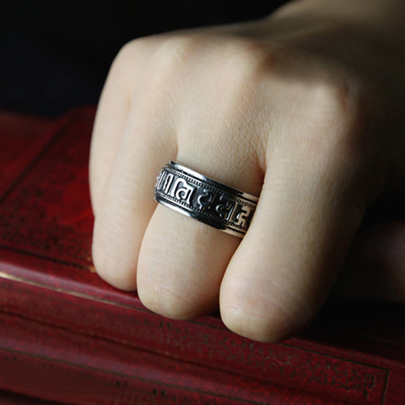 Buddha Stones Tibetan Om Mani Padme Hum Titanium Steel Spinner Balance Ring - image 21