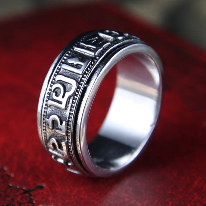 Buddha Stones Tibetan Om Mani Padme Hum Titanium Steel Spinner Balance Ring - image 12