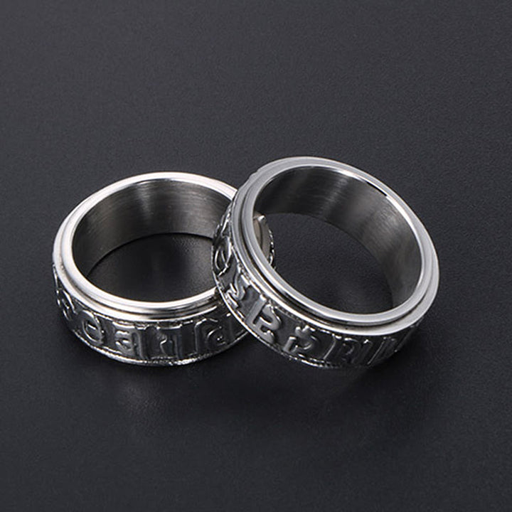 Buddha Stones Tibetan Om Mani Padme Hum Titanium Steel Spinner Balance Ring - image 4