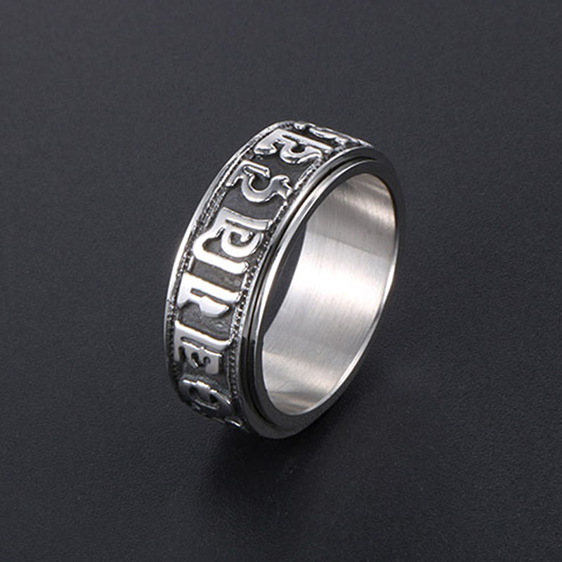 Buddha Stones Tibetan Om Mani Padme Hum Titanium Steel Spinner Balance Ring - image 17