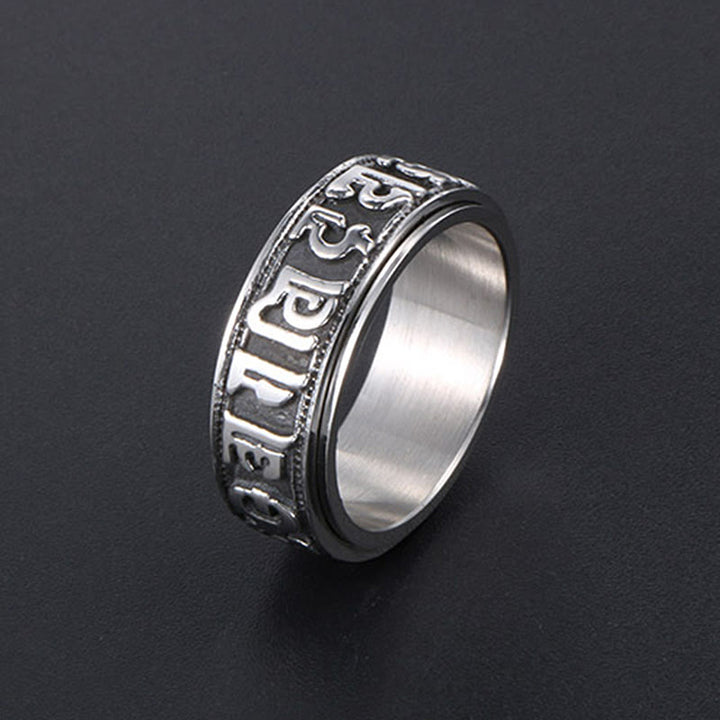 Buddha Stones Tibetan Om Mani Padme Hum Titanium Steel Spinner Balance Ring - image 17