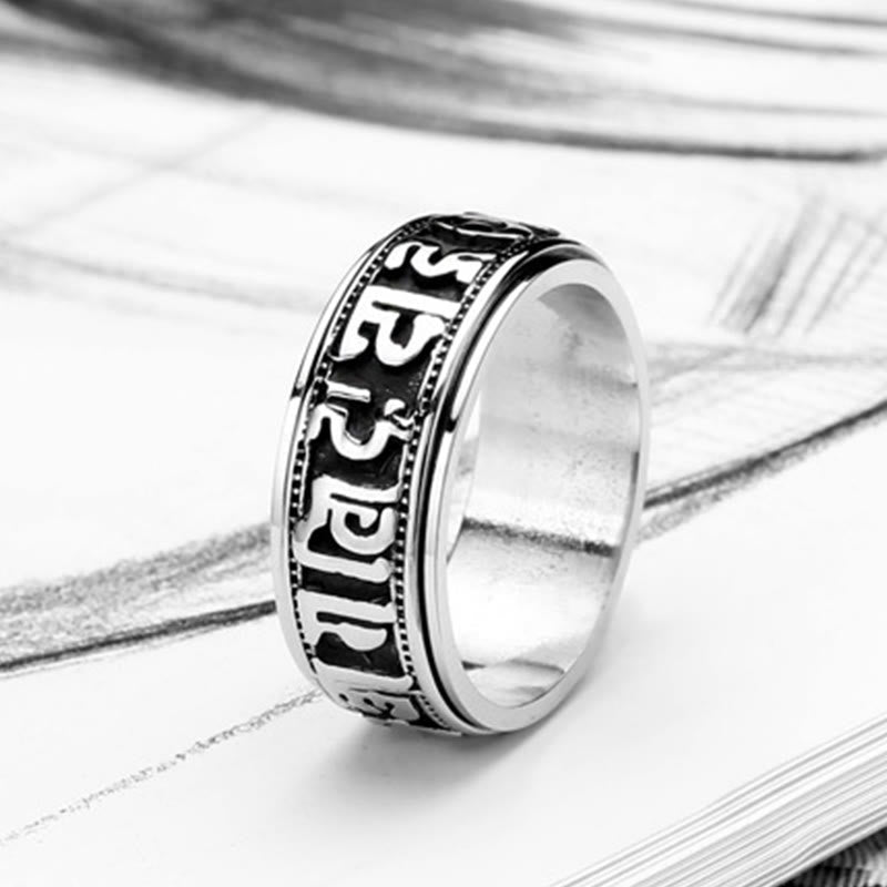 Buddha Stones Tibetan Om Mani Padme Hum Titanium Steel Spinner Balance Ring - image 11