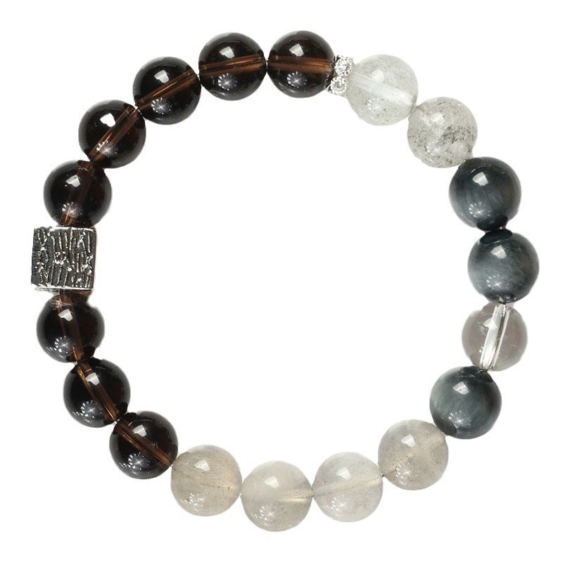 Buddha Stones Black Obsidian Black Rutilated Quartz Moonstone Cube Strength Bracelet - image 16