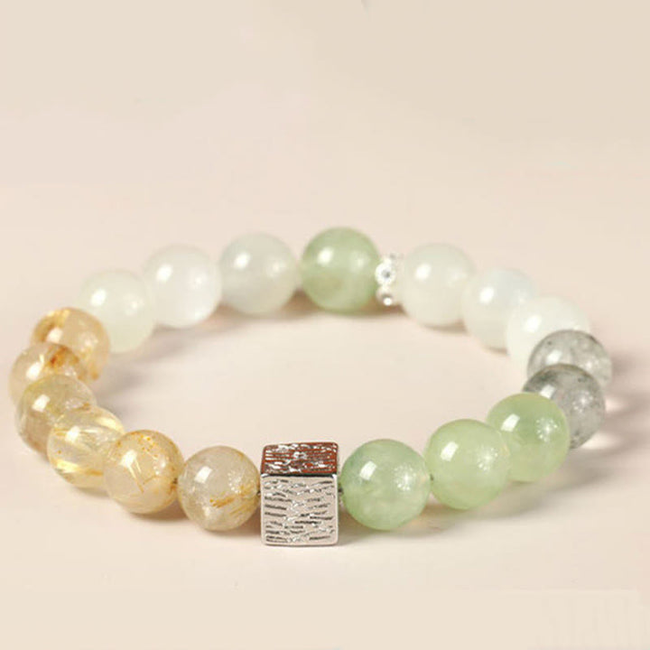 Buddha Stones Black Obsidian Black Rutilated Quartz Moonstone Cube Strength Bracelet - image 9