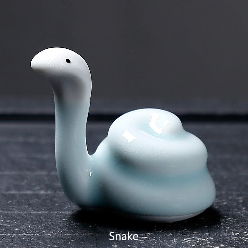 Buddha Stones Chinese Zodiac Ceramic Tea Pet Home Decoration - White Snake 6.7*6.6cm - image 17