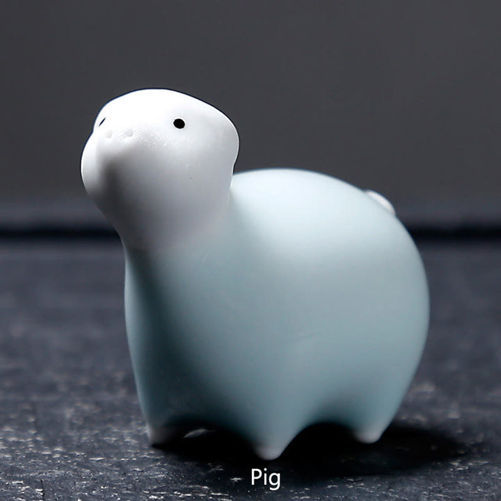 Buddha Stones Chinese Zodiac Ceramic Tea Pet Home Decoration - White Pig 6.1*5.6cm - image 31