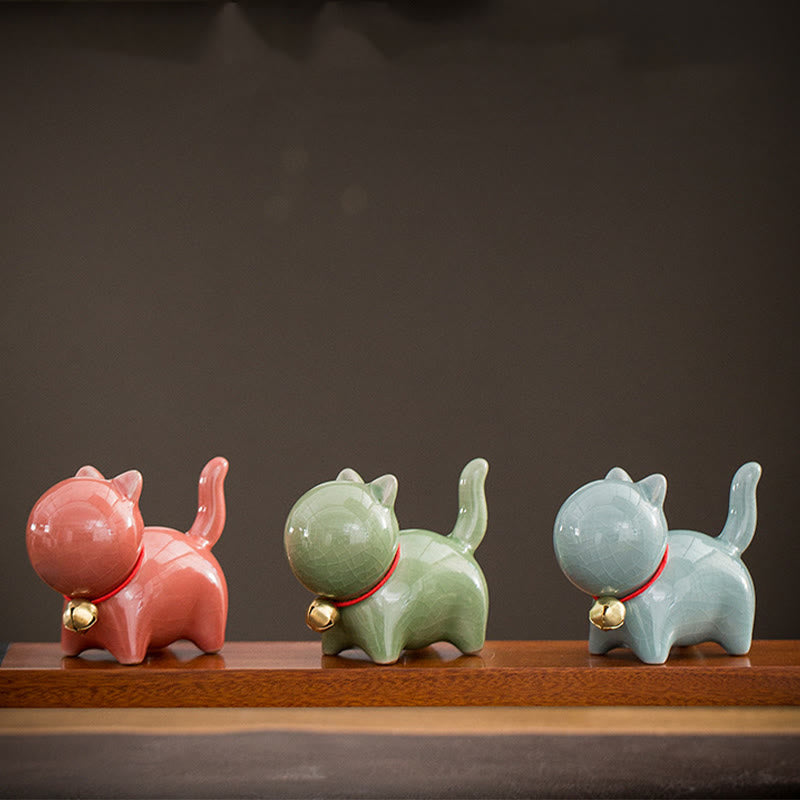 Buddha Stones Mini Cute Lucky Bell Cat Tea Pet Ceramic Home Desk Figurine Decoration - image 19