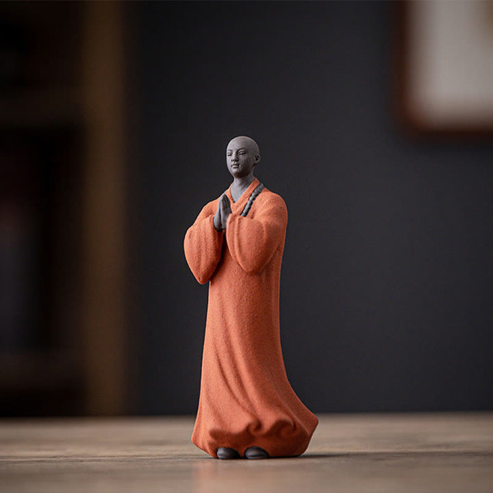Buddha Stones Meditating Praying Monk Figure Ceramic Compassion Serenity Home Decoration - Orange Monk 5*5*13cm - image 4
