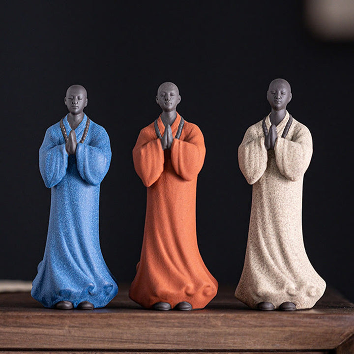 Buddha Stones Meditating Praying Monk Figure Ceramic Compassion Serenity Home Decoration - image 0