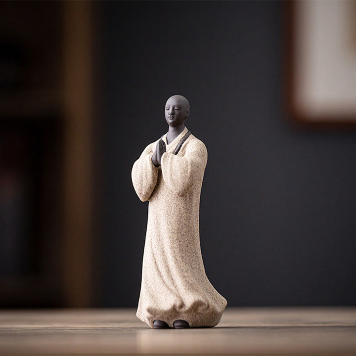 Buddha Stones Meditating Praying Monk Figure Ceramic Compassion Serenity Home Decoration - White Monk 5*5*13cm - image 11