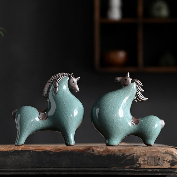 Buddha Stones Head Down Up Horse Ceramic Success Freedom Home Decoration - image 0