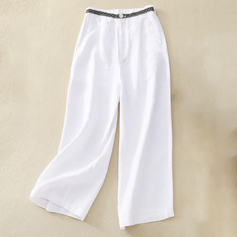 Buddha Stones Solid Color Front Button Back Elastic Cotton Linen Women's Pants With Pockets - White - US8-10，UK/AU12-14，EU40-42 (2XL) - image 24