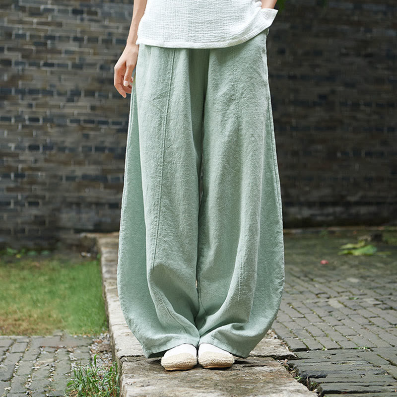 Buddha Stones Casual Plain Color Elastic Waistband Fleece Lined Cotton Ramie Women's Pants With Pockets - Aquamarine - US4，UK/AU8，EU36 (L) - image 35