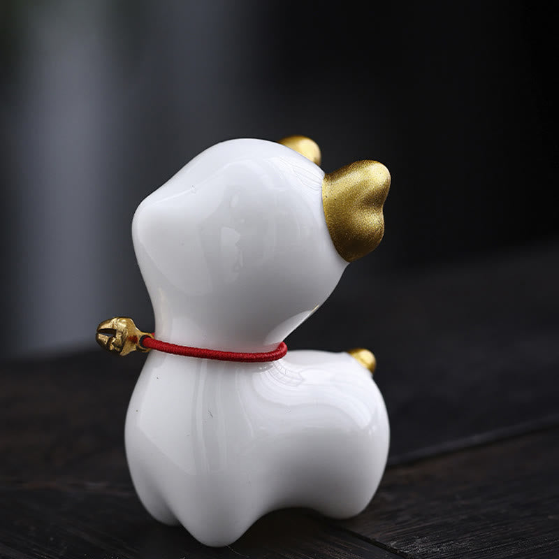 Buddha Stones Mini Deer Tea Pet Ceramic Home Desk Figurine Decoration - White Deer 4*2.7*5.3cm - image 1