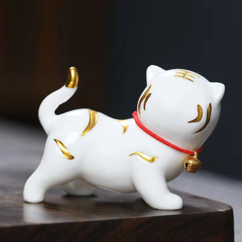 Buddha Stones Mini Cute Tiger Tea Pet Ceramic Home Desk Figurine Decoration - White Tiger About 6.8*5.1*3cm - image 2