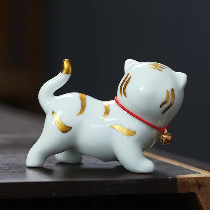 Buddha Stones Mini Cute Tiger Tea Pet Ceramic Home Desk Figurine Decoration - Light Green Tiger About 6.8*5.1*3cm - image 3