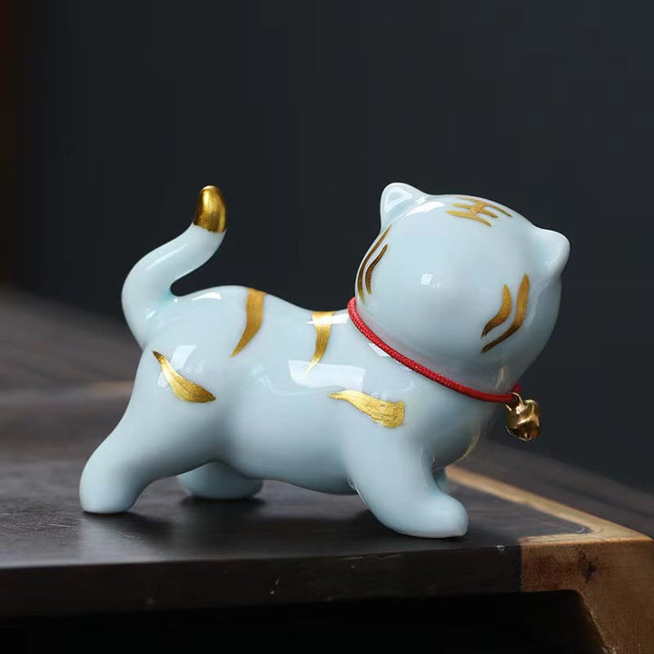 Buddha Stones Mini Cute Tiger Tea Pet Ceramic Home Desk Figurine Decoration - Blue Tiger About 6.8*5.1*3cm - image 4
