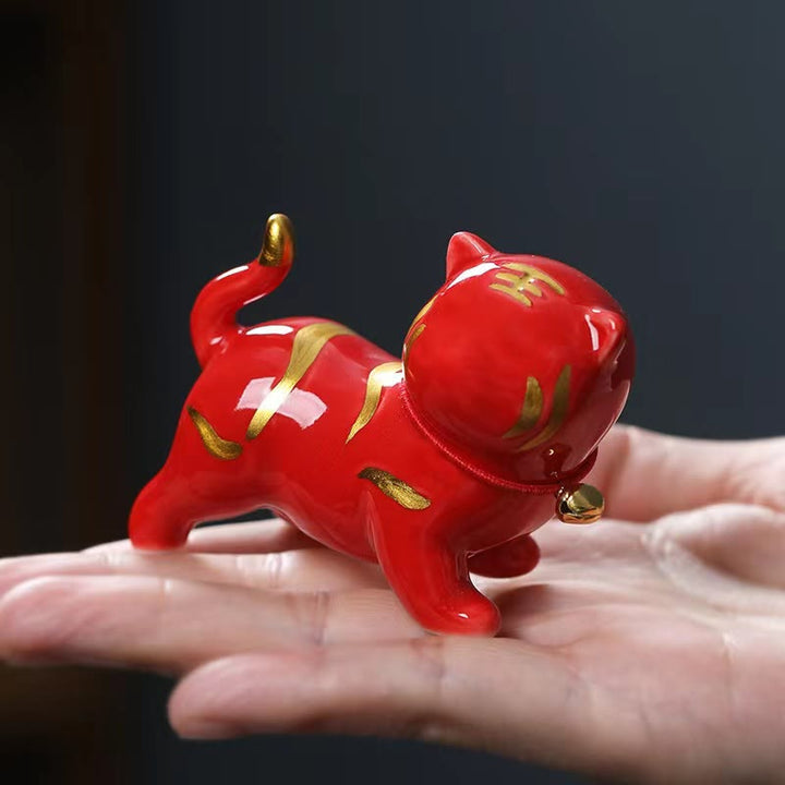 Buddha Stones Mini Cute Tiger Tea Pet Ceramic Home Desk Figurine Decoration - Red Tiger About 6.8*5.1*3cm - image 7