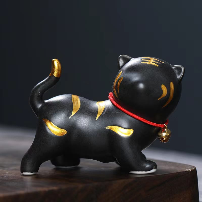 Buddha Stones Mini Cute Tiger Tea Pet Ceramic Home Desk Figurine Decoration - Black Tiger About 6.8*5.1*3cm - image 5