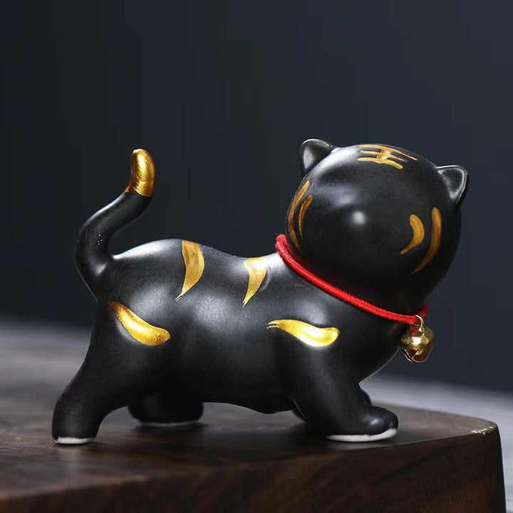Buddha Stones Mini Cute Tiger Tea Pet Ceramic Home Desk Figurine Decoration - Black Tiger About 6.8*5.1*3cm - image 5