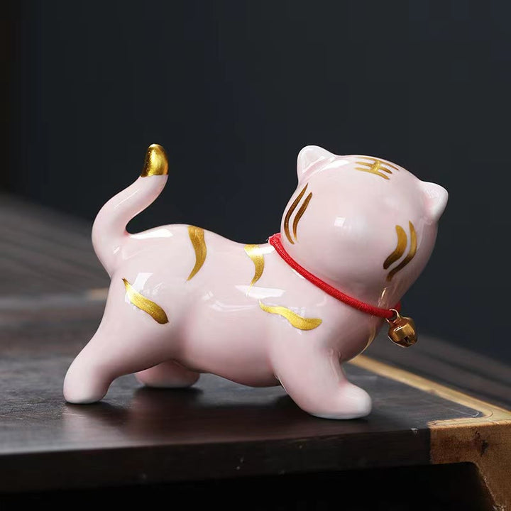 Buddha Stones Mini Cute Tiger Tea Pet Ceramic Home Desk Figurine Decoration - Pink Tiger About 6.8*5.1*3cm - image 6
