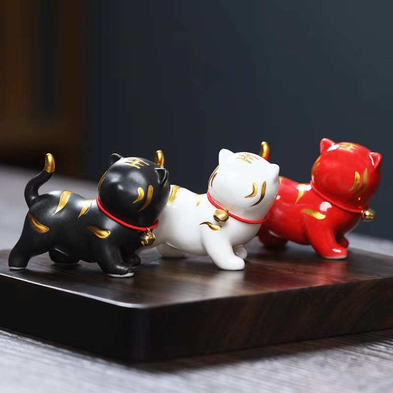 Buddha Stones Mini Cute Tiger Tea Pet Ceramic Home Desk Figurine Decoration - image 0