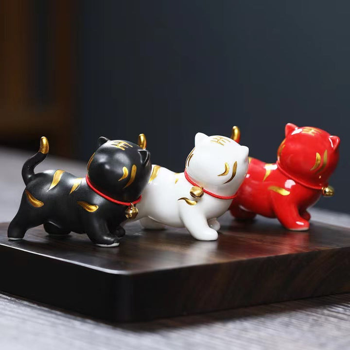 Buddha Stones Mini Cute Tiger Tea Pet Ceramic Home Desk Figurine Decoration - image 0